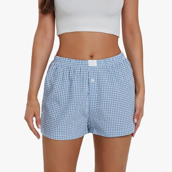 Pants - Women's Boxer Shorts in Blue Gingham